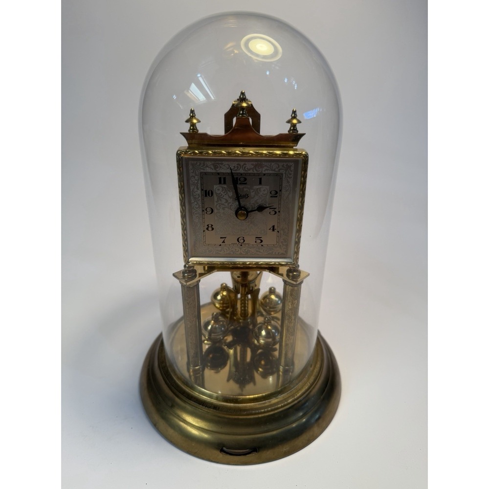 Schatz 400 Day Anniversary Clock 1949 Square Dial Brass Glass Dome Germany